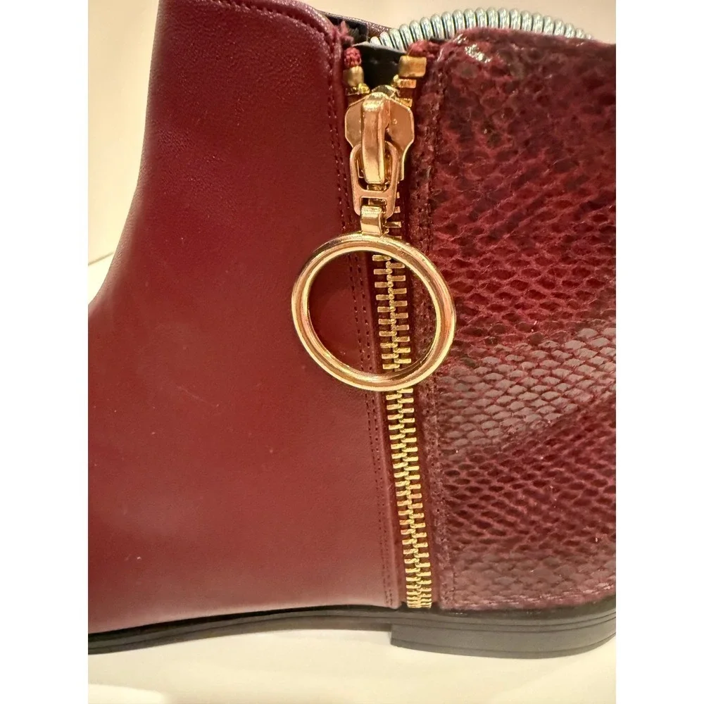 Comfortview Burgundy Faux‎ Leather Snake Embossed Zipper Ankle Boots Womens